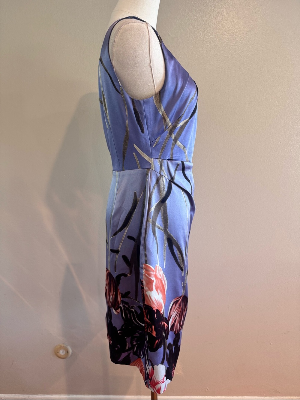 Elie Tahari 93% Silk Floral Draped Sheath Dress Lavender Size 6 - Picture 5 of 15